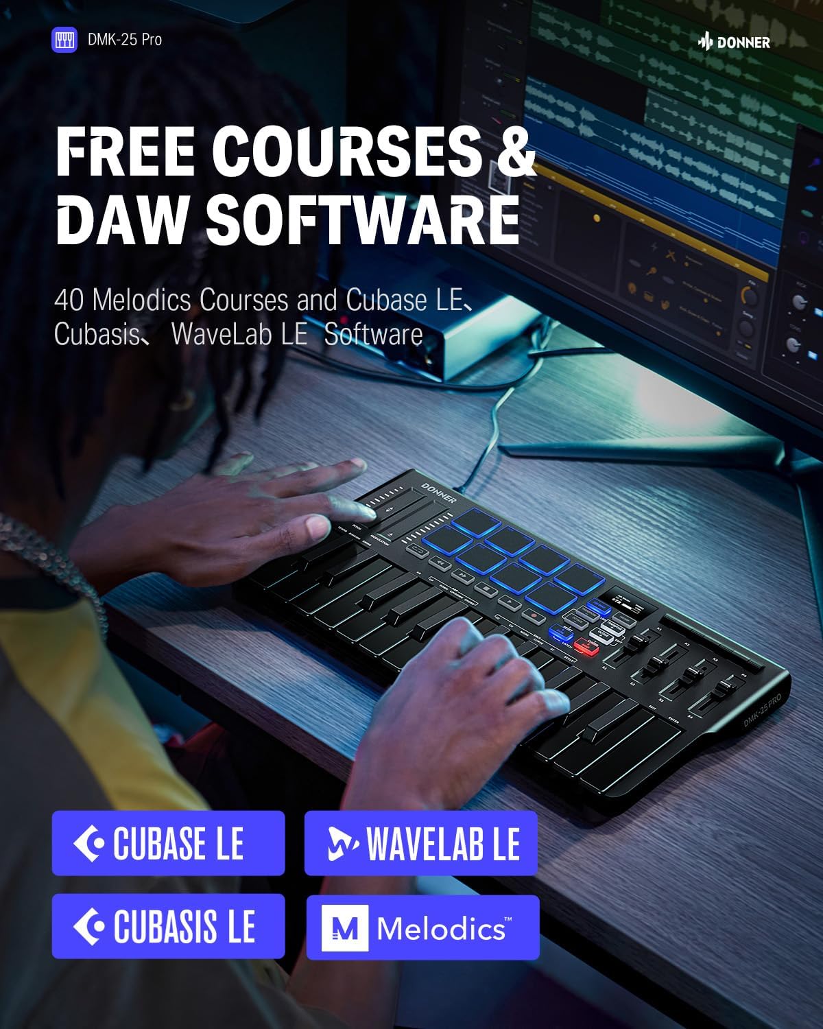 Donner DMK 25 Pro MIDI Keyboard + Essential B1 Synthesizer + Starry MIDI PAD