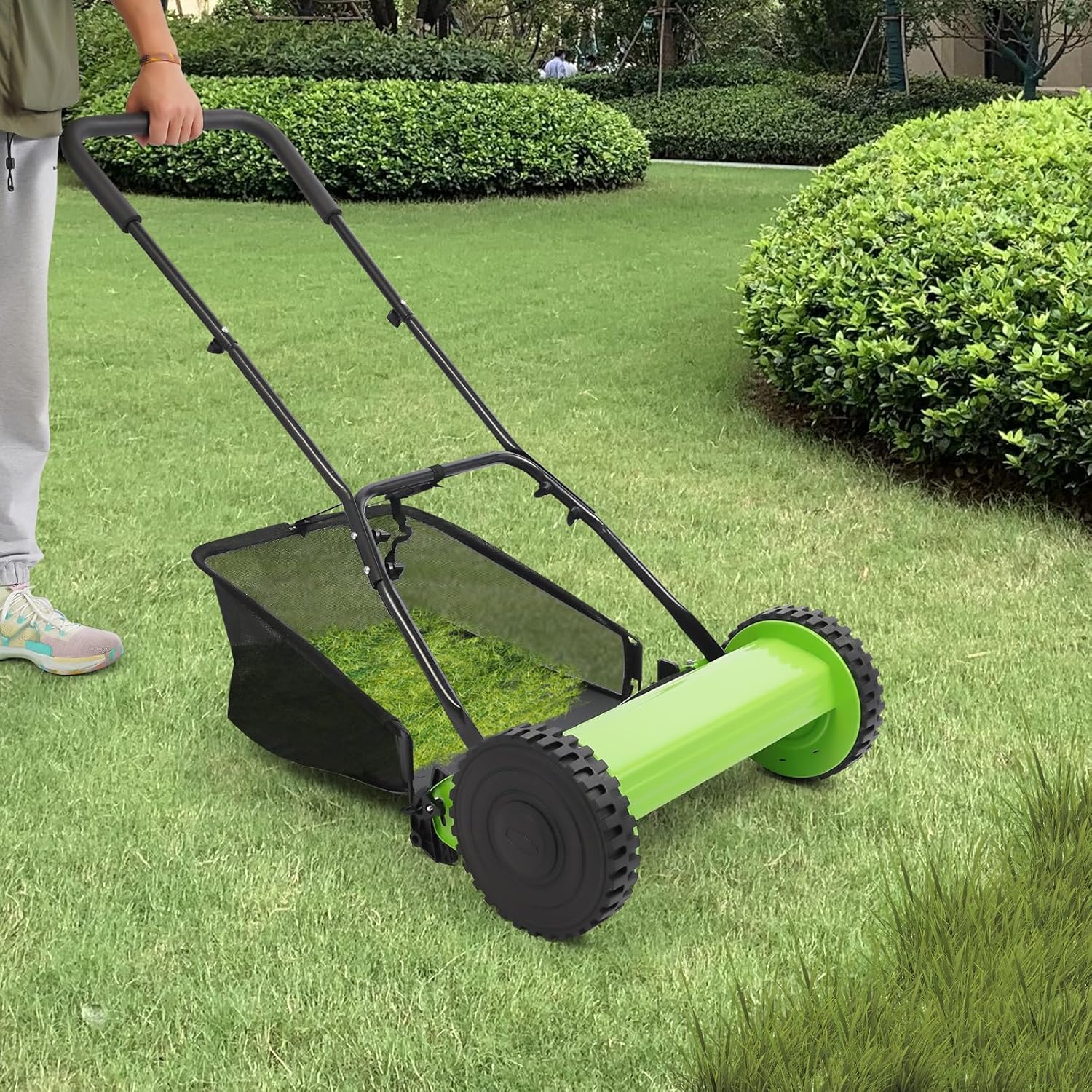 Push Reel Lawn Mower, Hand Push Lawn Mowers with Grass Catcher 15.75in 5-Blade Adjustable Height