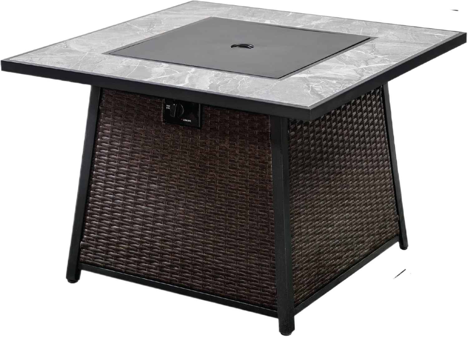 Propane Gas Outdoor Fire Pits Table with Tile Tabletop and Lava Rock, 35 Inch Square 50,000 BTU Auto-Ignition Wicker Base Fire Pit Table for Patio Garden Deck Backyard Poolside