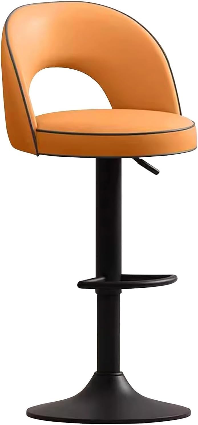 Barstools,Adjustable Bar Stools Swivel Barstools with Footrest and Backrest, Pu Leather High Stools for Kitchen Counter/Orange/62-82Cm,Orange-6282Cm