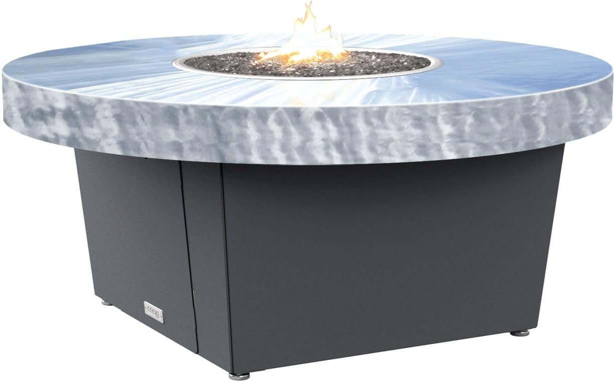 COOKE Parkway Circular Fire Pit Table - 48 Diam - Natural Gas - Brushed Aluminum Top - Grey Texture Powdercoat Base