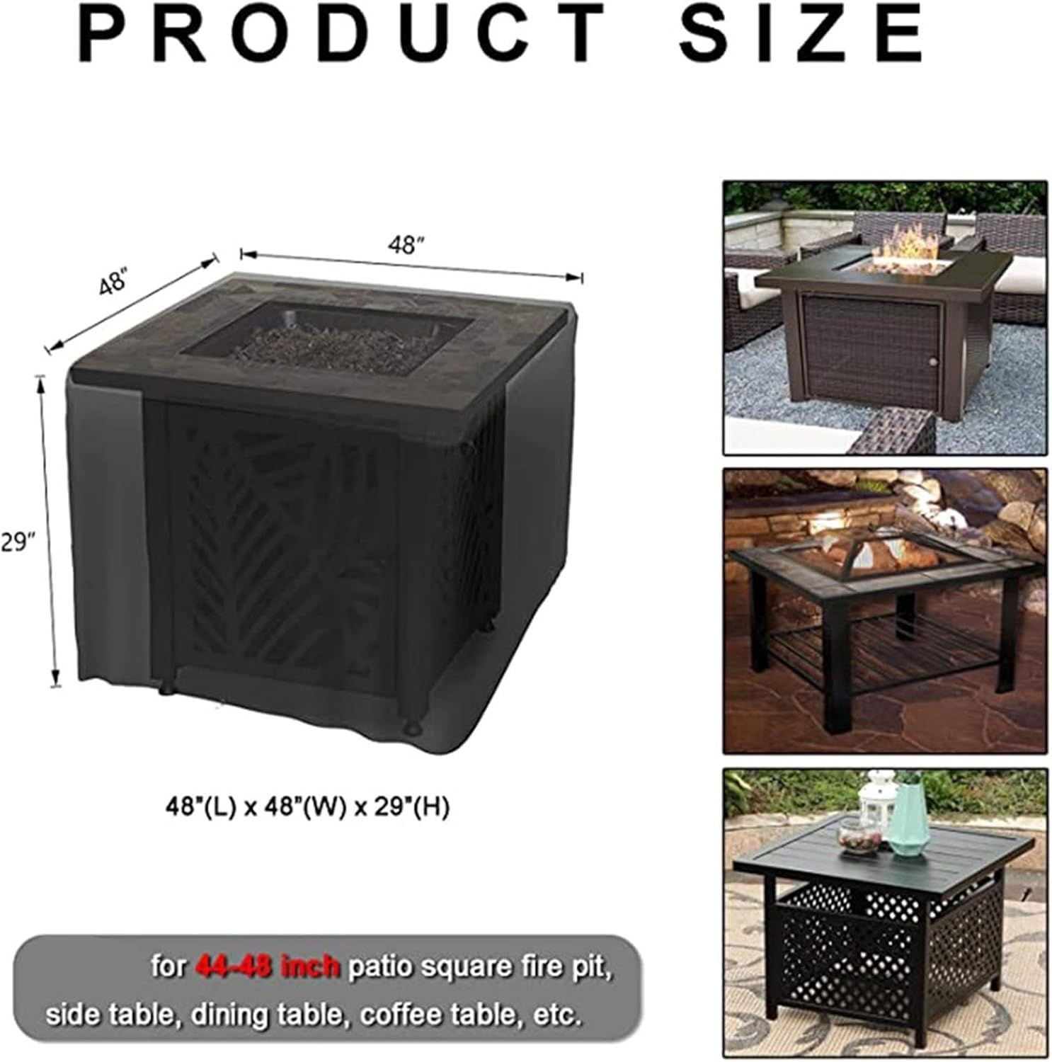 18 Size Fire Pit Cover Square Waterproof Dustproof Fireplace Outdoor Furniture Cover for Patio Fireplaces(Silver,68x68x120cm)