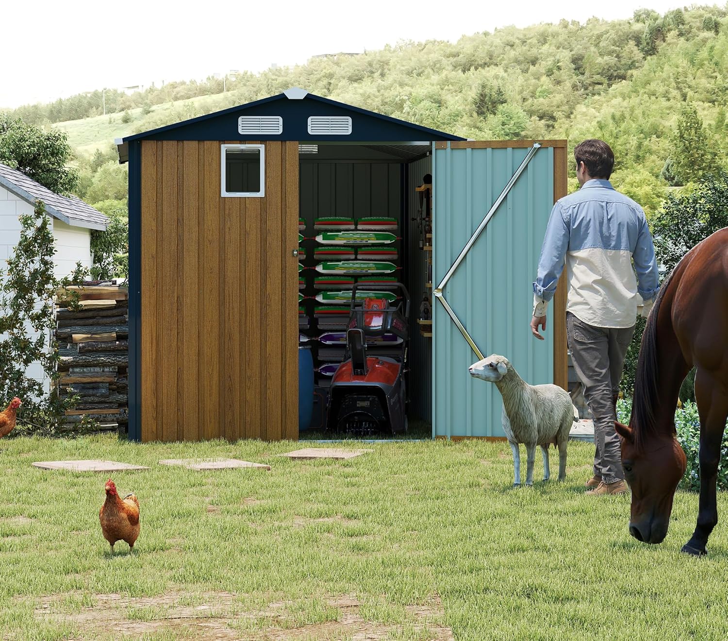 6x8FT Multi-Purpose Outdoor Storage Shed with Lockable Doors - Weatherproof Utility House for Garden Tools, Lawn Mowers, and Bicycles, Gray Finish at Garden, Backyard, Patio (Brown)