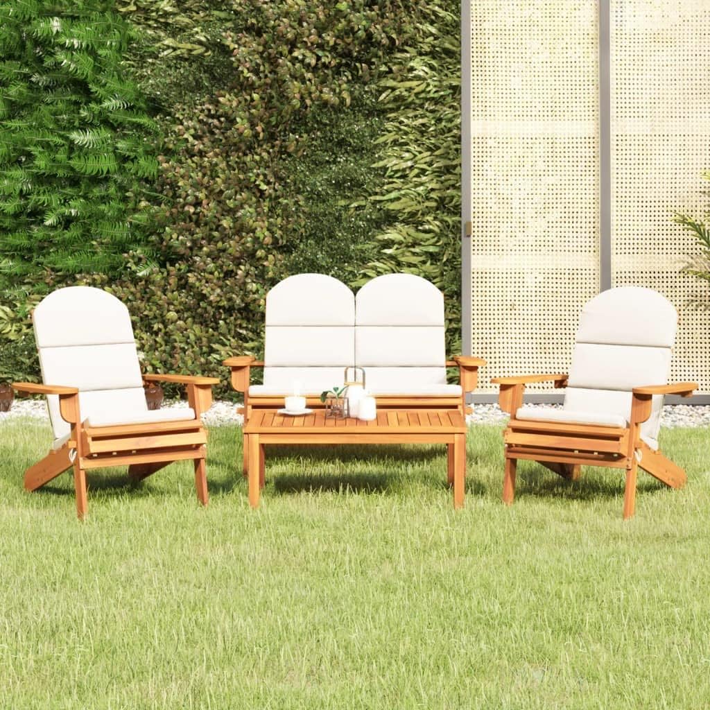 4 Piece Adirondack Patio Lounge Set Solid Wood Acacia,Adirondack Solid Acacia Wood Patio Lounge Set with Cushions Patio Furniture Sets, Outdoor Furniture Sets