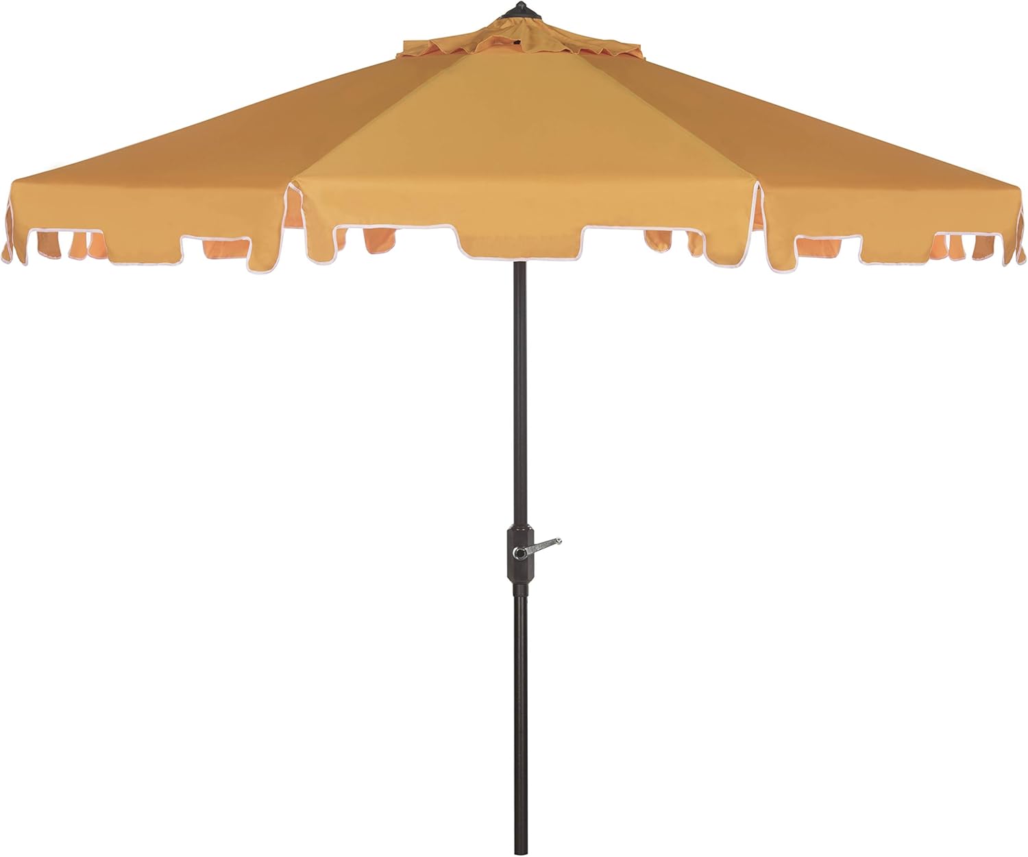 SAFAVIEH 9ft Outdoor Patio Umbrella, Round, Zimmerman Collection, Yellow & White Trim, Button Tilt, UV Resistant for Deck, Backyard, Poolside (PAT8000F)