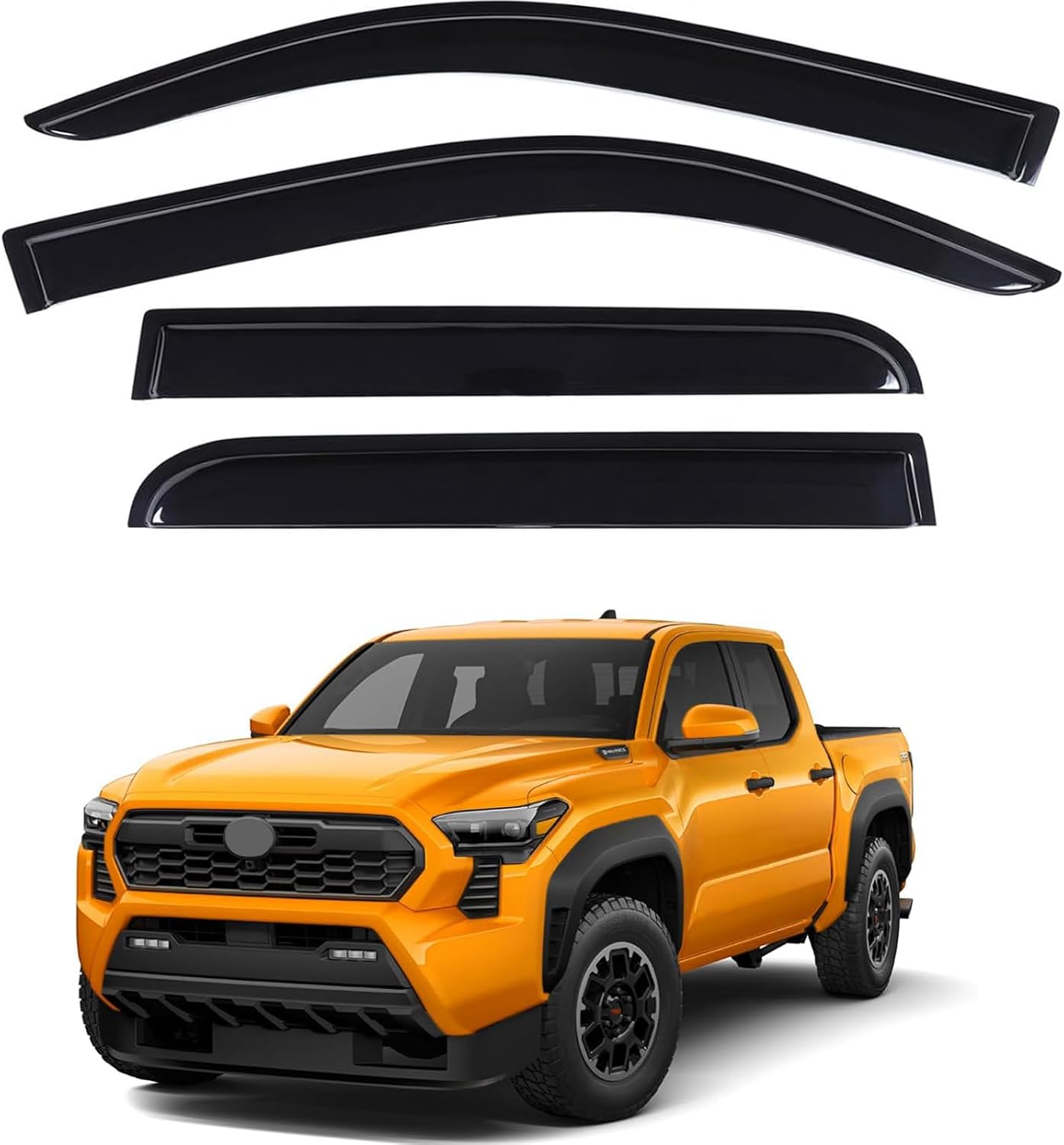 Side Window Rain Guards Visor Deflectors Compatible with 2024 2025 Toyota Tacoma Tinted Rain Guards SR SR5 TRD PreRunner Sport Off-Road i-FORCEMAX Limited Trailhunter Pro Accessories, Outside Mount