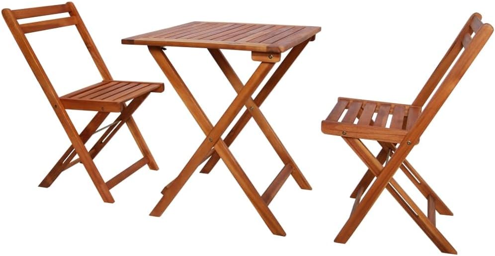 3 Piece Folding Bistro Set Solid Acacia Wood,Sturdy Bistro Set Folding Table and Chairs for Garden, Patio, Balcony Patio Furniture Sets, Outdoor Furniture Sets