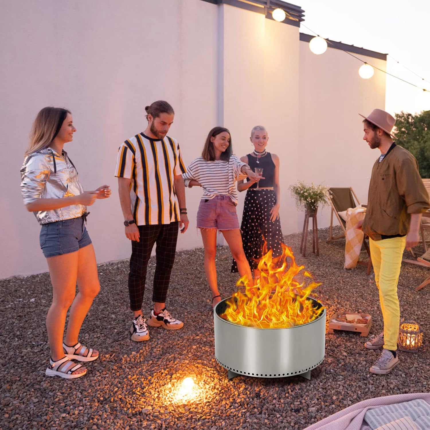 Portable Stainless Steel Outdoor Firepit with Air Switch - Ideal for Camping, Patio, Garden Fireplace - Wood Burning with Removable Stand and Ash Pan