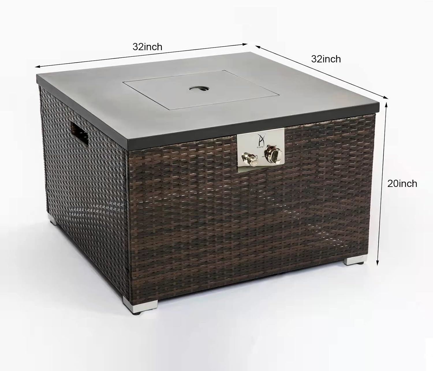 HomVent 32inch Wicker Patio Propane Firepit Table, 40,000 BTU Outdoor Wicker Propane Gas Fire Pit Coffee Tables with Ceramic Tile Tabletop, Glass Stones in Mixing Colors ＆ Cover for Garden (Small)