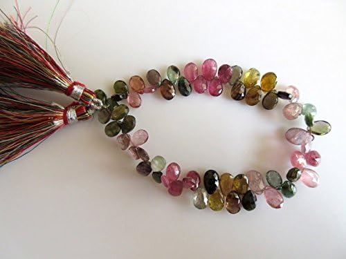 13 inch natural beads strand of 7-9mm faceted pear tourmaline gemstone beads for DIY jewelry - necklace, bracelet, earring, ring.