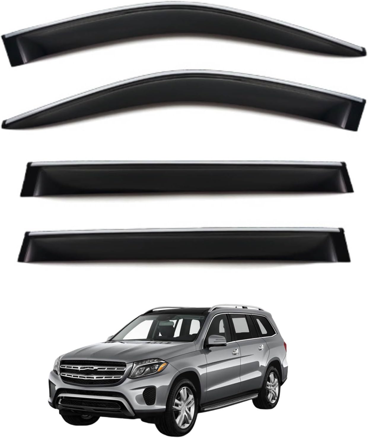 Window Deflectors for Benz GLS-Class MK2-X166 2013-2019, Sun Rain Guard Window Visors Vent Shades with Bright Stripes Car Accessories
