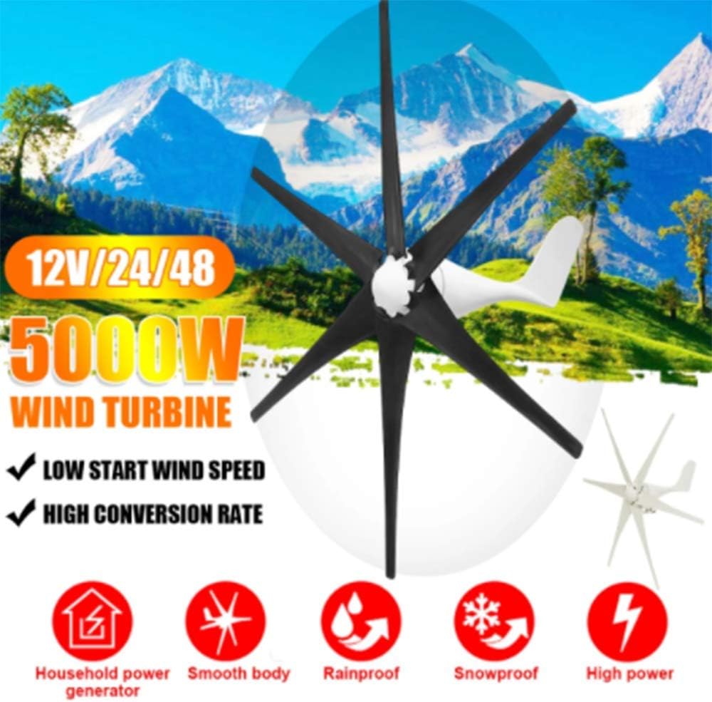 White/Black Wind Generator 12V/24V/48V 5000W 6 Blade Wind Turbine Generator Home Wind Power Generator Windmill,Black
