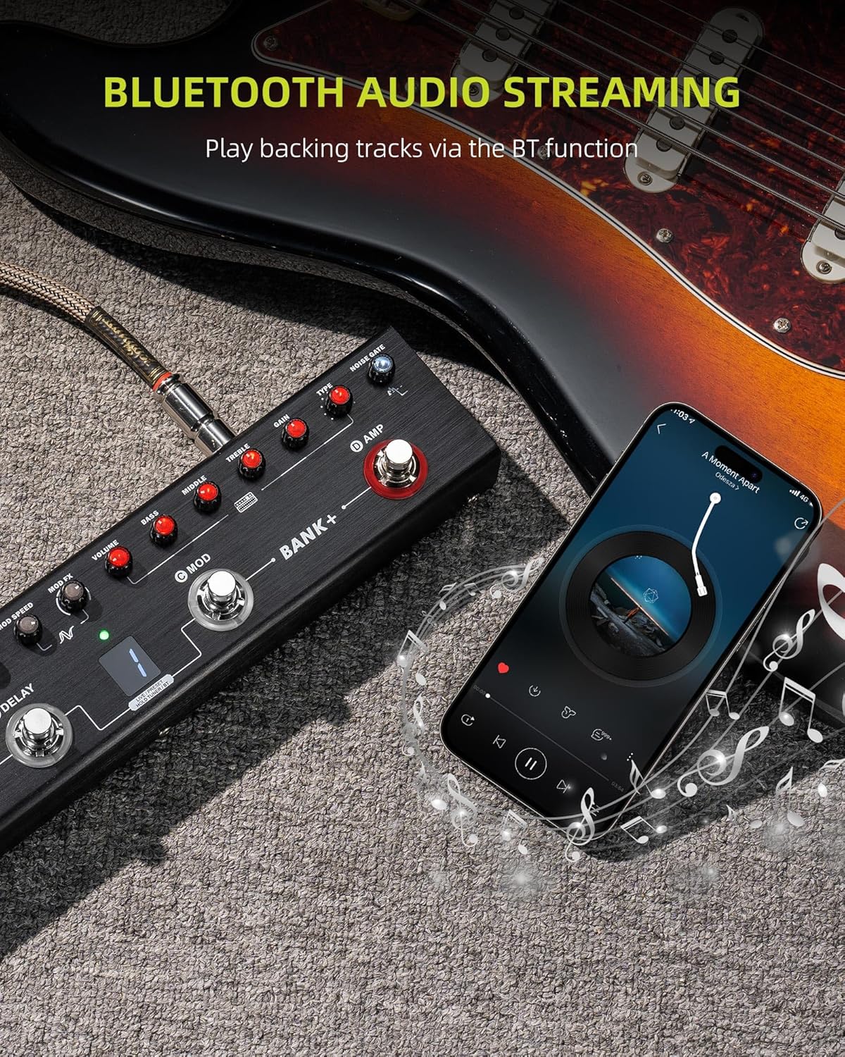 LEKATO Multi Effects Guitar Pedal, Guitar Effects Pedal with 36 Presets, Editable 4 Modules, Amp, Chorus, Delay, Reverb, IR CAB, Tuner, BT Connection, Music Recording