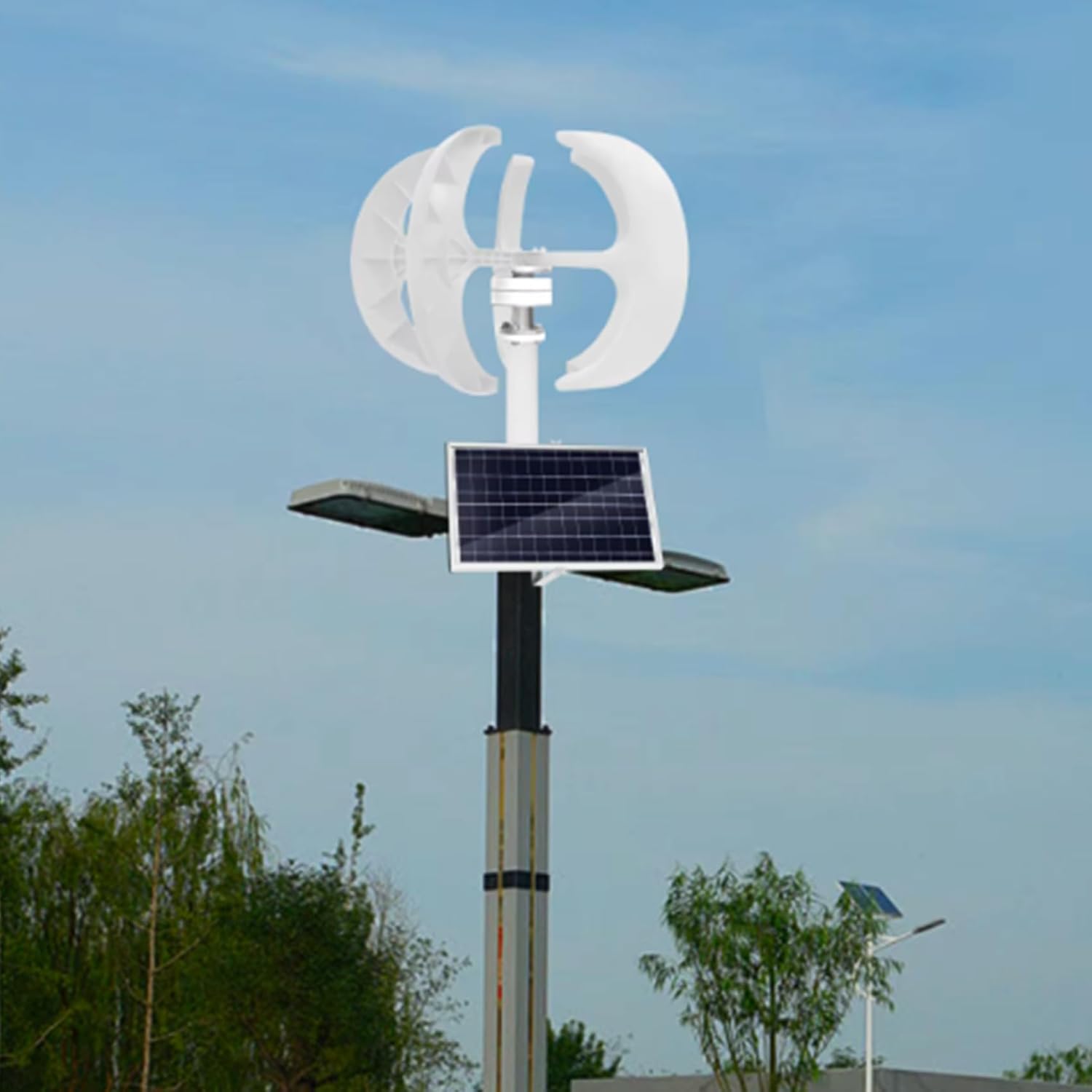 6000W 24V/12V Wind Turbine Generator with Controller Flange Plate Vertical Axis Windmill Off Grid System with 5 Blade Waterproof(White)