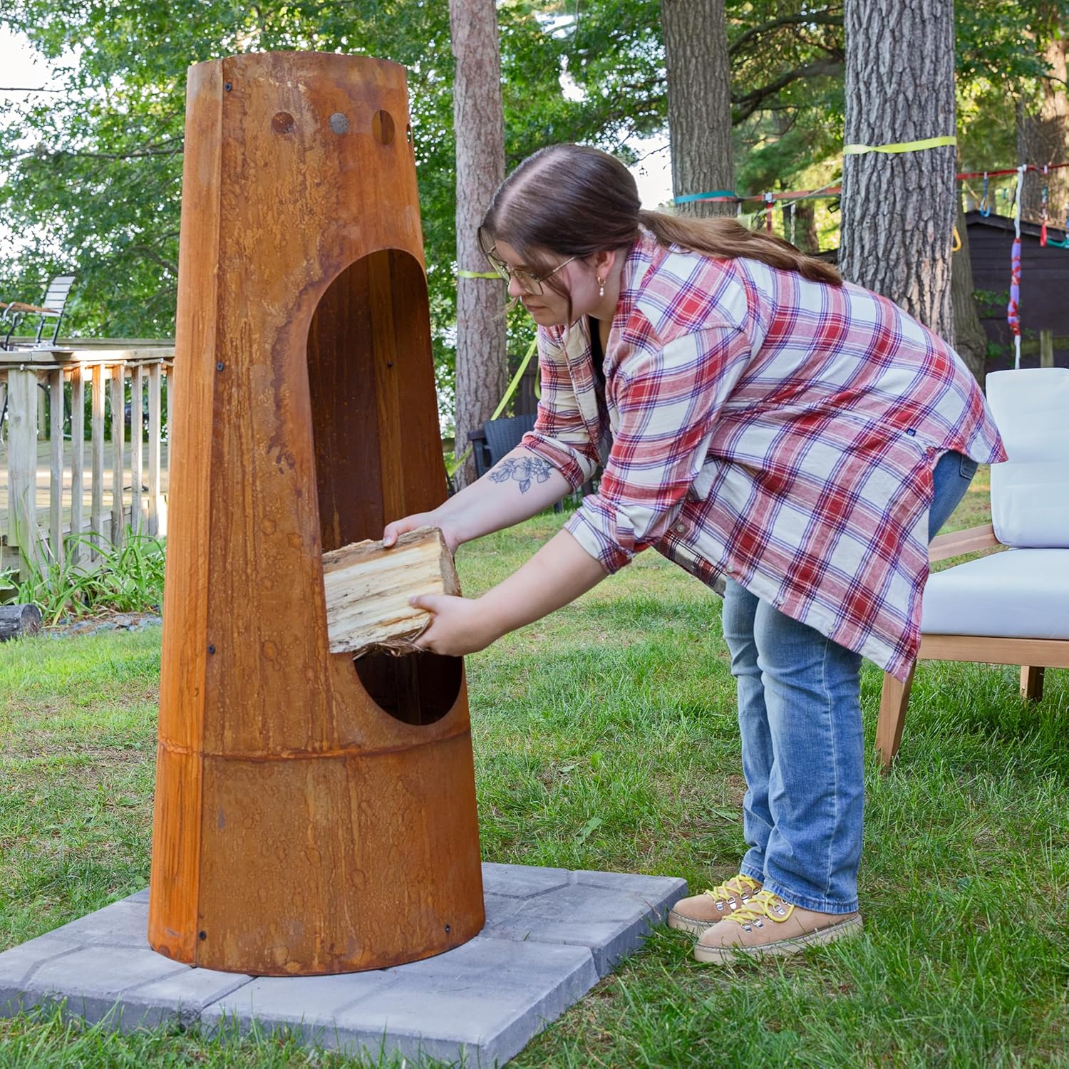 Sunnydaze Santa Fe 50-Inch Rustic Outdoor Wood-Burning Chiminea Fire Pit with Rust Patina Finish - Chiminea Outdoor Fireplace with Wood Grate