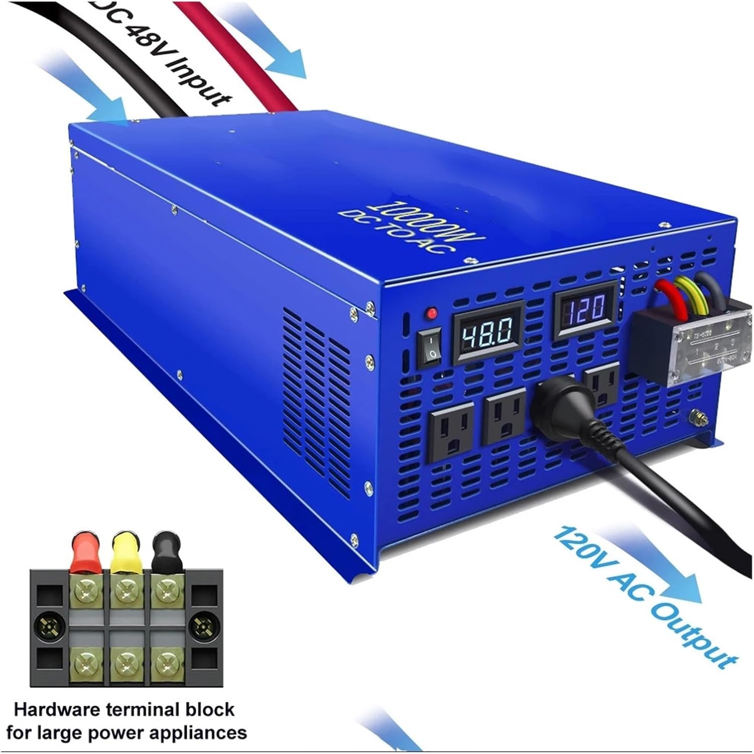 10000W Pure Sine Wave Inverter 24V 220V Solar Inverter Battery Power Bank Converter 12V/36V/48V/96V DC to 110V/120V/230V/240V AC(110V,220V)