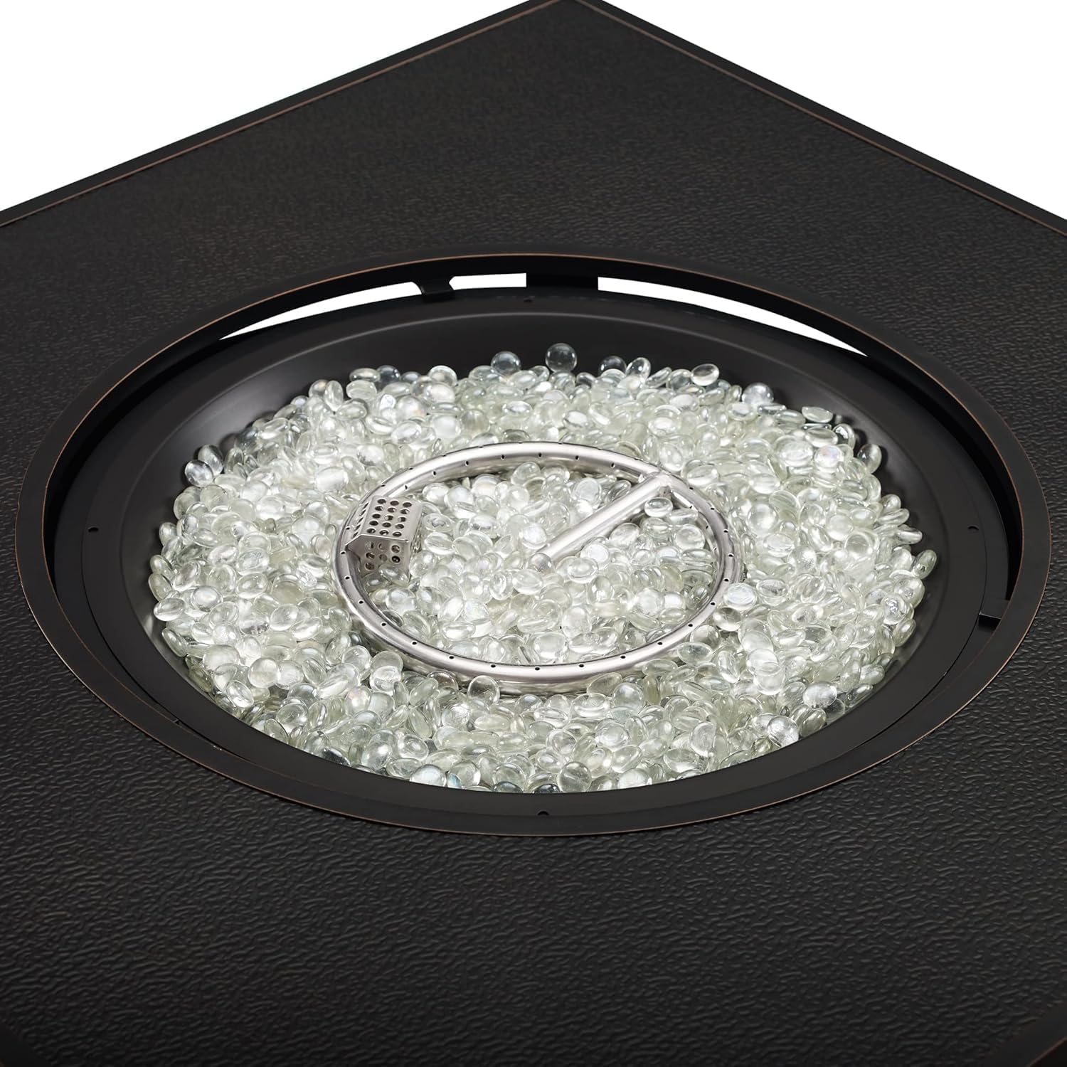 Square LPG/NG Gas Fire Pit Table 55K BTU w/Burner Lid, Cover, Fire Glass #65153