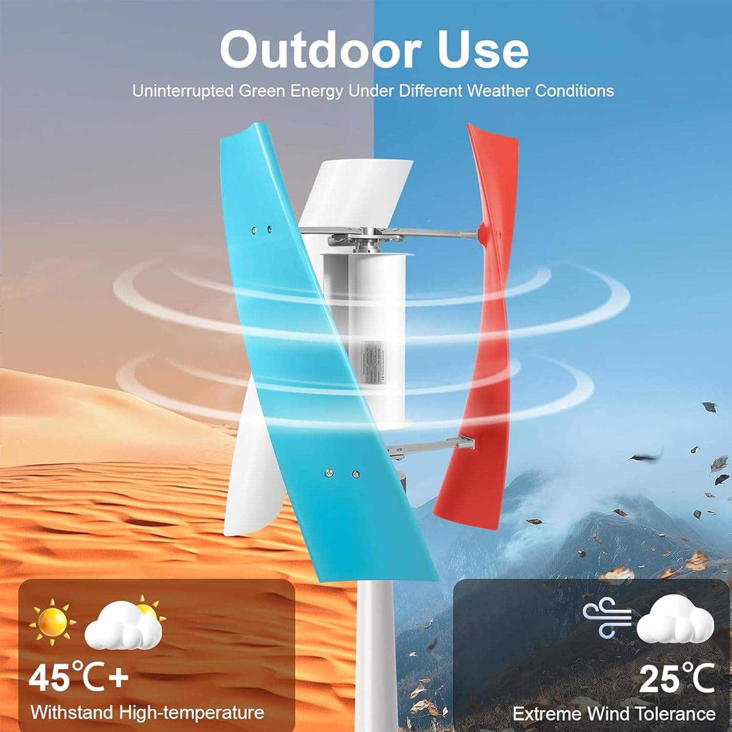 12V-220V Vertical Permanent Maglev Wind Turbine,Wide Temperature Range from -40°C to 80°C with Controller Suitable for Outdoor Courtyard Use(14000W)