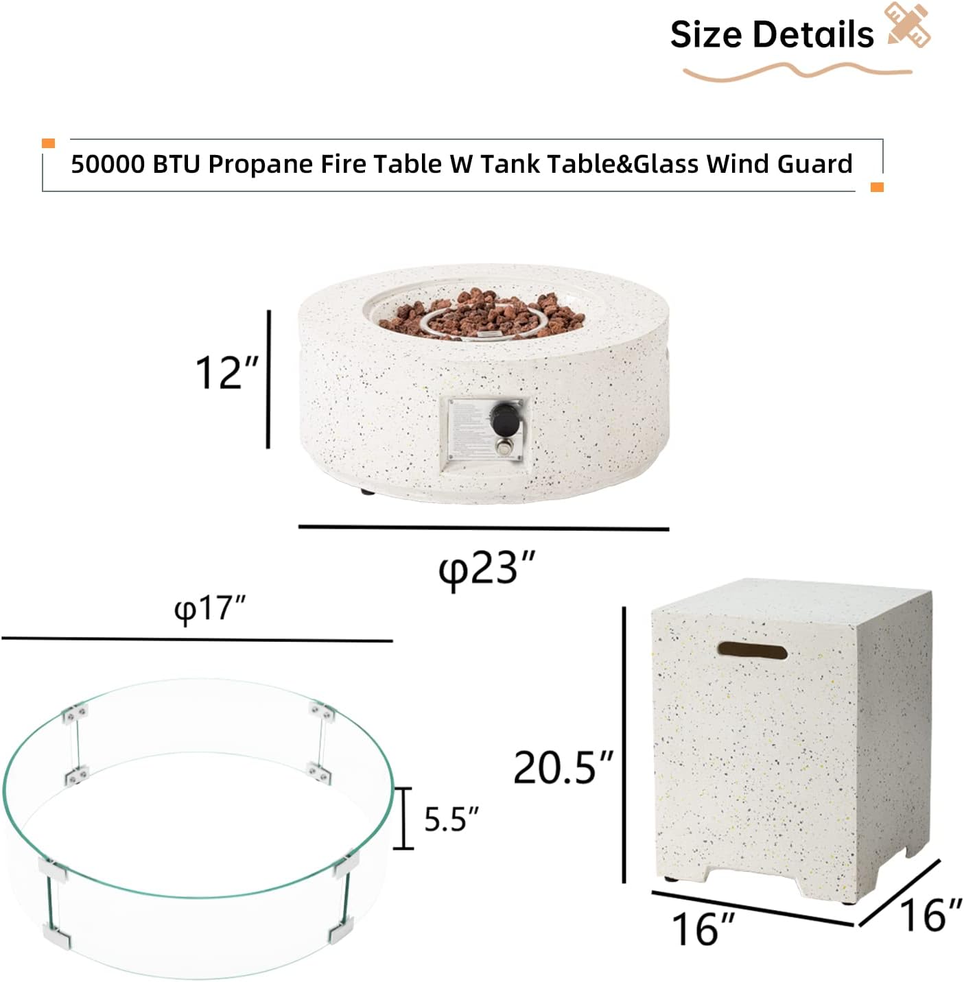 HOMPUS Outdoor Propane Fire Pit 40,000 BTU 42-inch x 17-inch Round Concrete Gas Fire Table Outside Smokeless Firepit with Tank Cover,Wind Gurad,Lava Rocks and Rain Cover for Garden,Deck,Backyard
