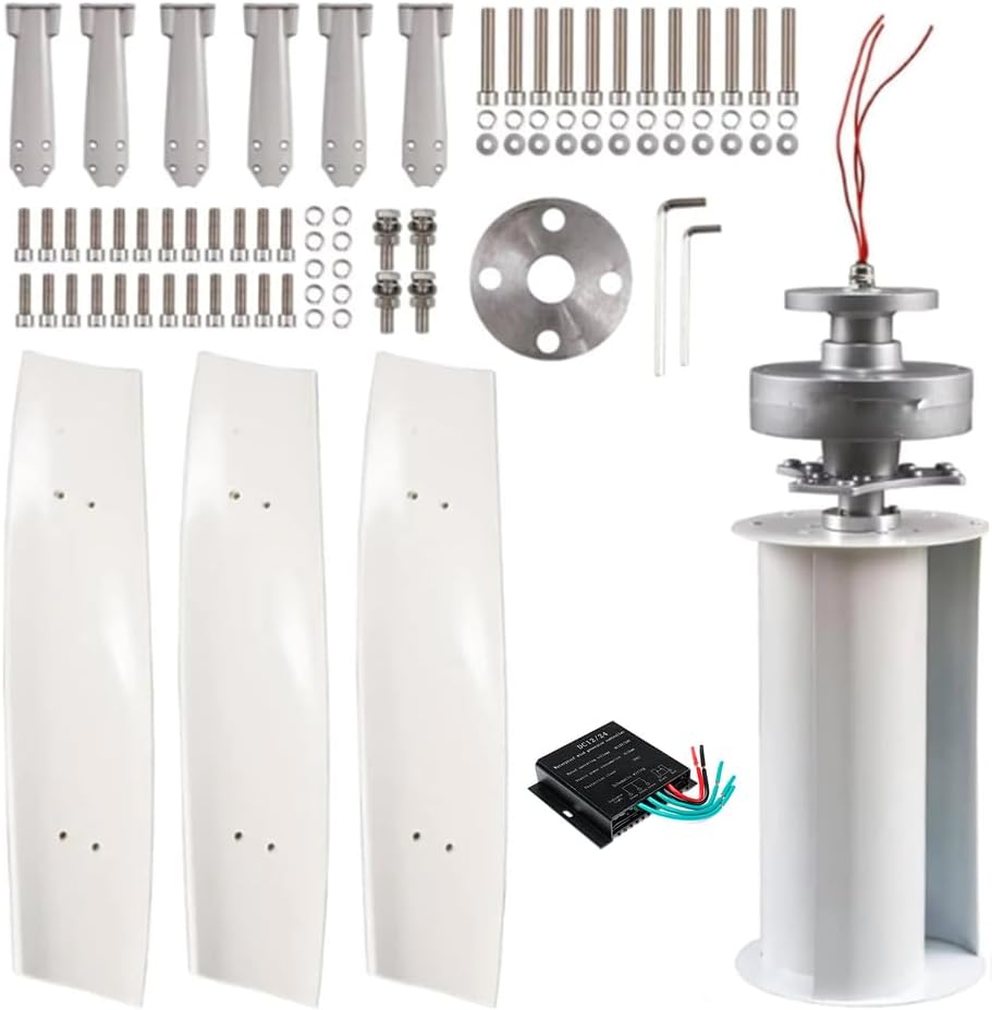 12V 24V 48V 220V 3 Blade Vertical Axis Wind Power Turbine Generator Kit 6000W Windmill Generator with Charge Controller for Farm, Street Lighting,48v