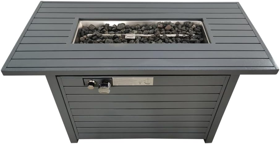 Modern Steel Outdoor Fire Pit Table with Lid - 50,000 BTU Propane Gas Firepit for Patio Garden Backyard Decor Gray Finish