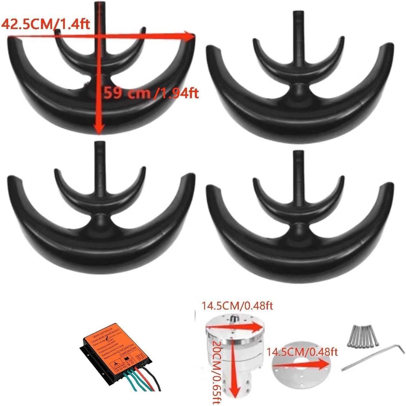 1000W 12V/24V Vertical Axis Hemisphere Wind Turbine, Lantern Type Wind Turbine 4 Blade Turbine with Controller Home Three-Phase AC Permanent Magnet Generator (12, Volts)