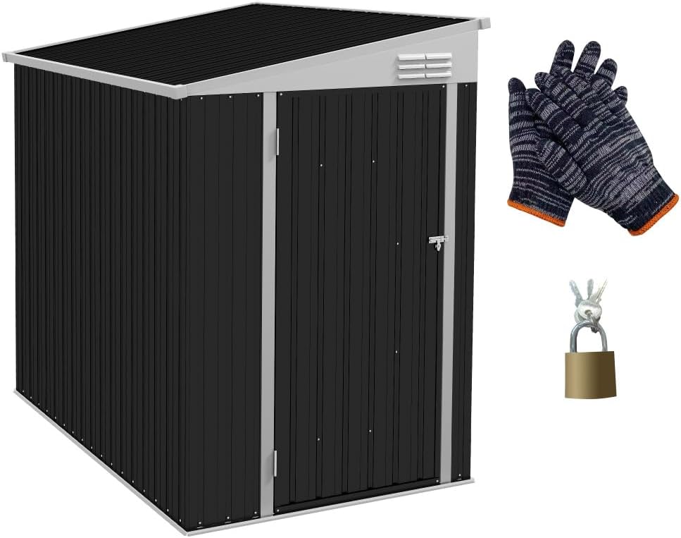 Metal Outdoor Storage Shed 4 ft x 6 ft, Lean-to Garden Tool Storage House with Lockable Door and Ventilation Vents for Backyard Patio