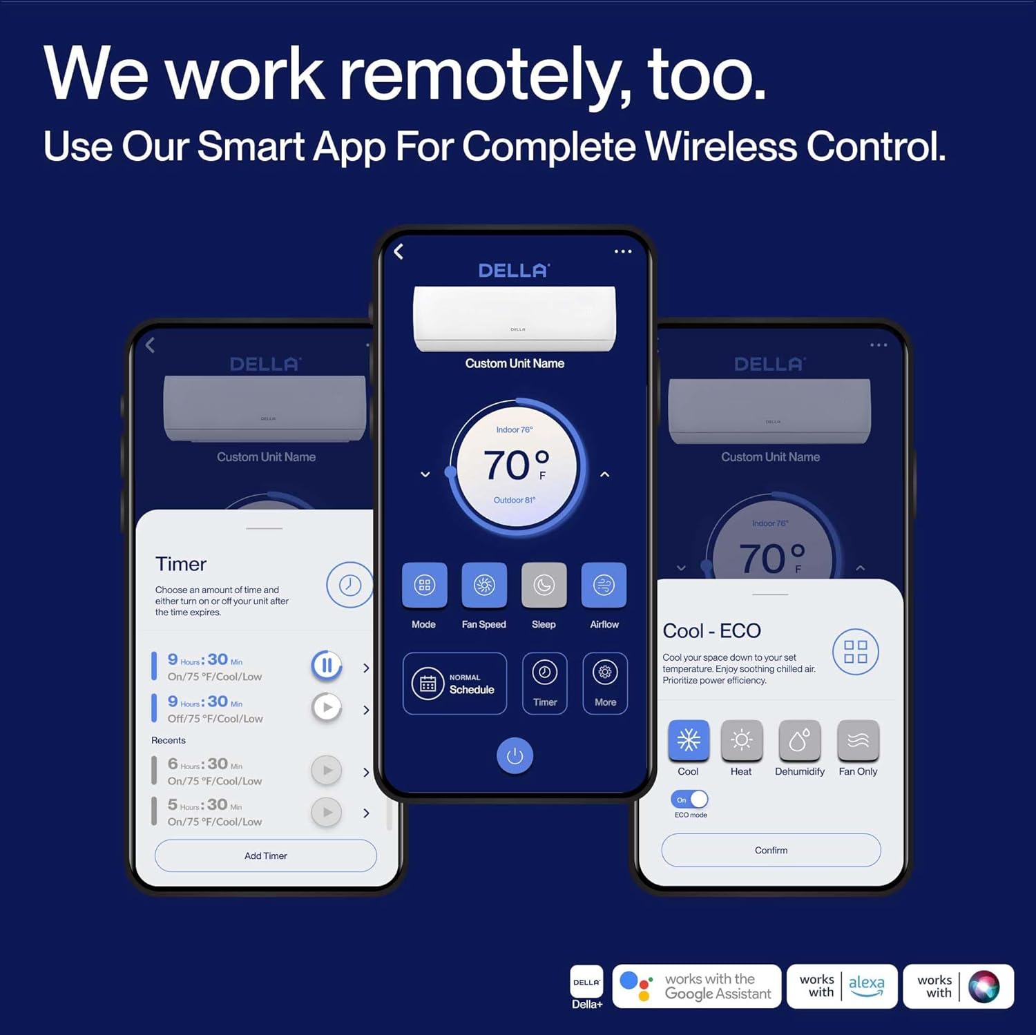 DELLA Motto Series 9100 BTU 19 SEER2 230V Mini Split AC, Cools Up to 400 Sq.Ft, Works with Alexa and Wifi, Ductless Inverter System Air Conditioner, Pre-Charged Heat Pump and 16.4ft Kits