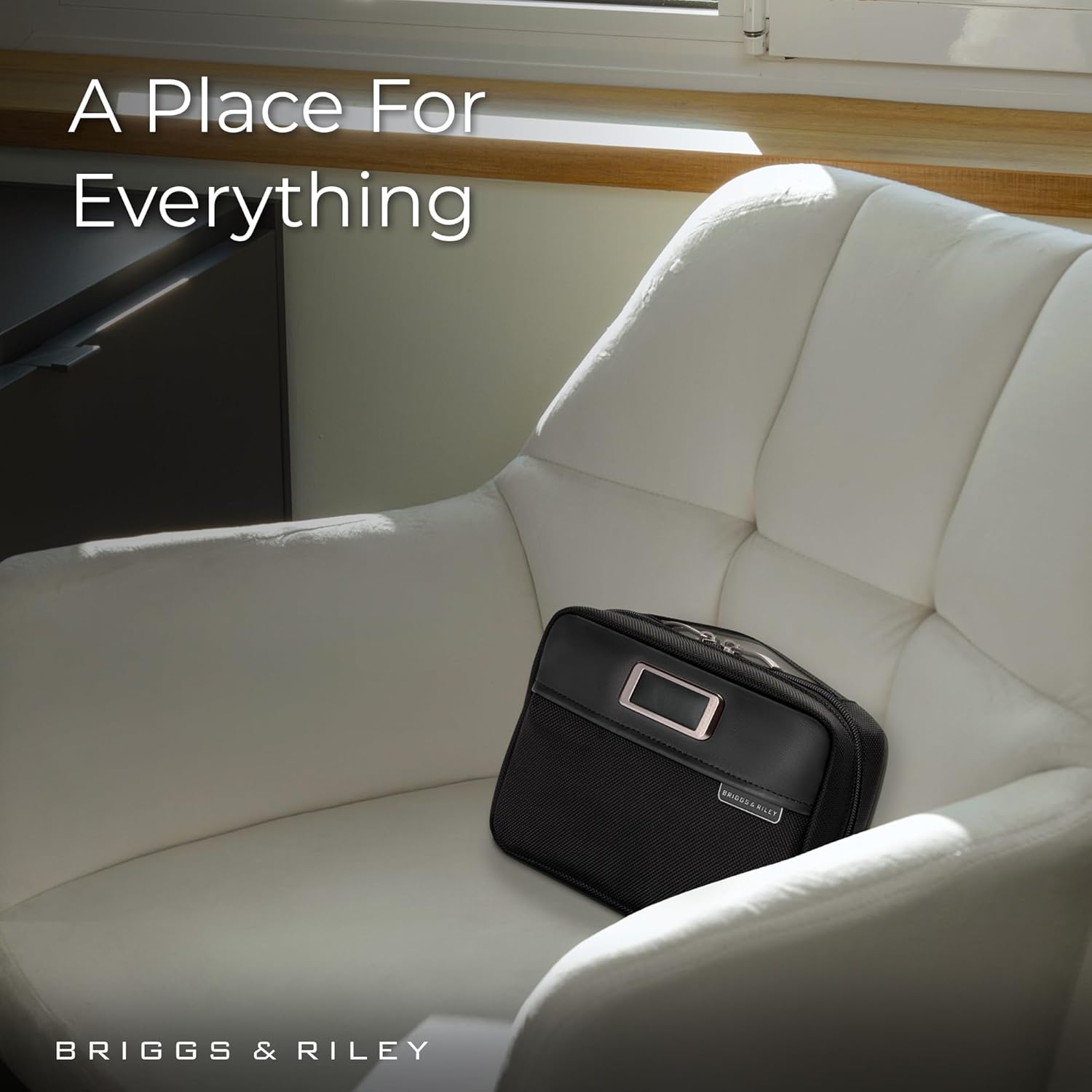 Briggs & Riley Tech Pouch Kit - Electronics Organizer Travel Case, Cable Storage Bag for Cords, Hard Drives, & Tech Accessories, Leather Touchpoints, Durable Fabric - @work Collection, Black