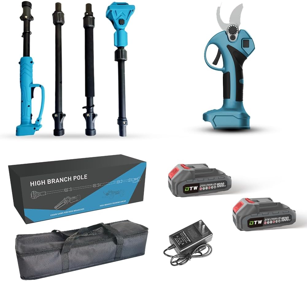 21V 400W Brushless 2-in-1 Electric Pole Pruning Shear with LCD Display – 12ft Telescopic Pruner, SK5 Steel Blade & 3000mAh Battery for Trees, Gardens, and Orchards