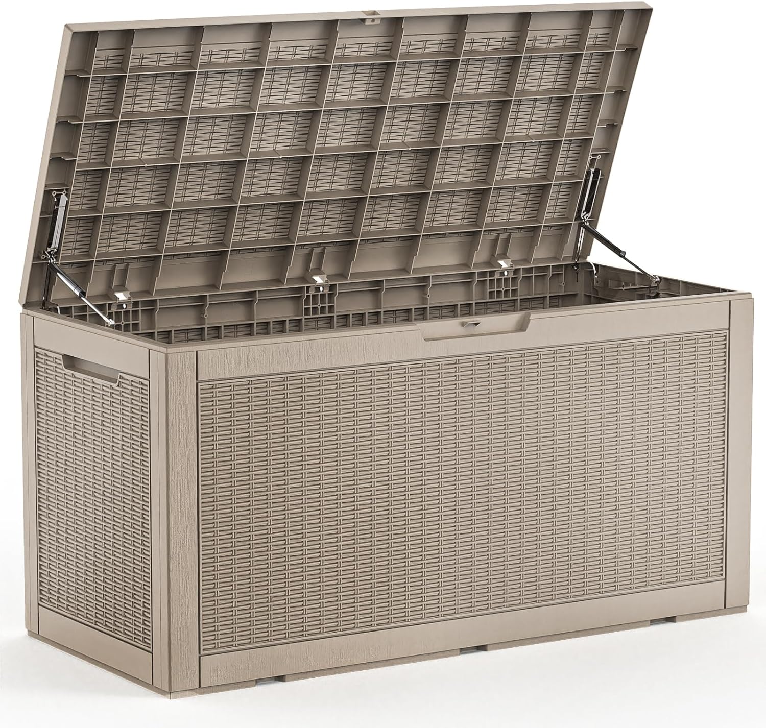 EFU 120 Gallon Deck Box, Resin Outdoor Storage Box, Waterproof, UV Resistant,Outside Deck Box with Lockable Lid for Patio Furniture, Pool Tools, Outdoor Equipments and Garden Tools (Grey, 120 Gallon)