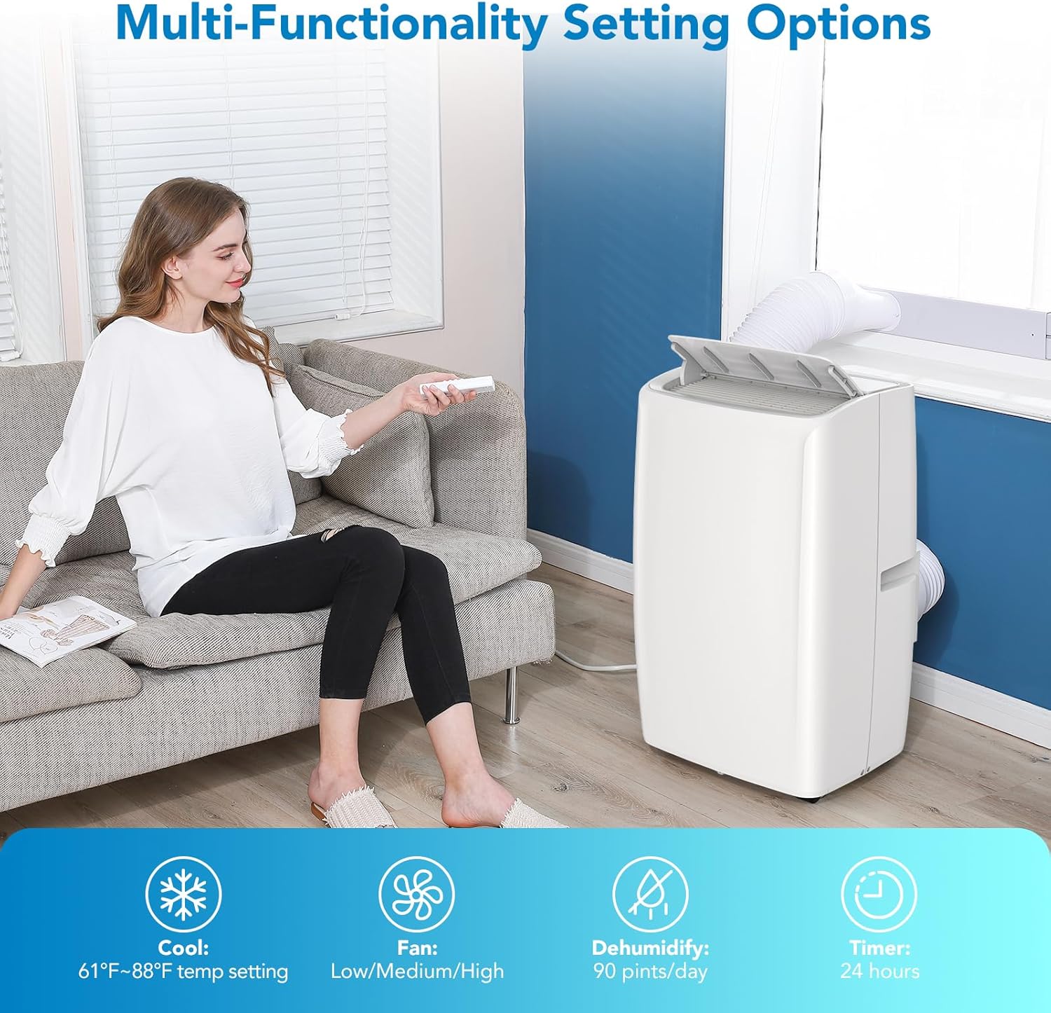 Portable Air Conditioners, 14000 BTU Air Conditioner for 750 Sq. Ft, Dehumidifying & Fan, Quiet Operation and Easy Mobility, Remote Control for Home & Office, White