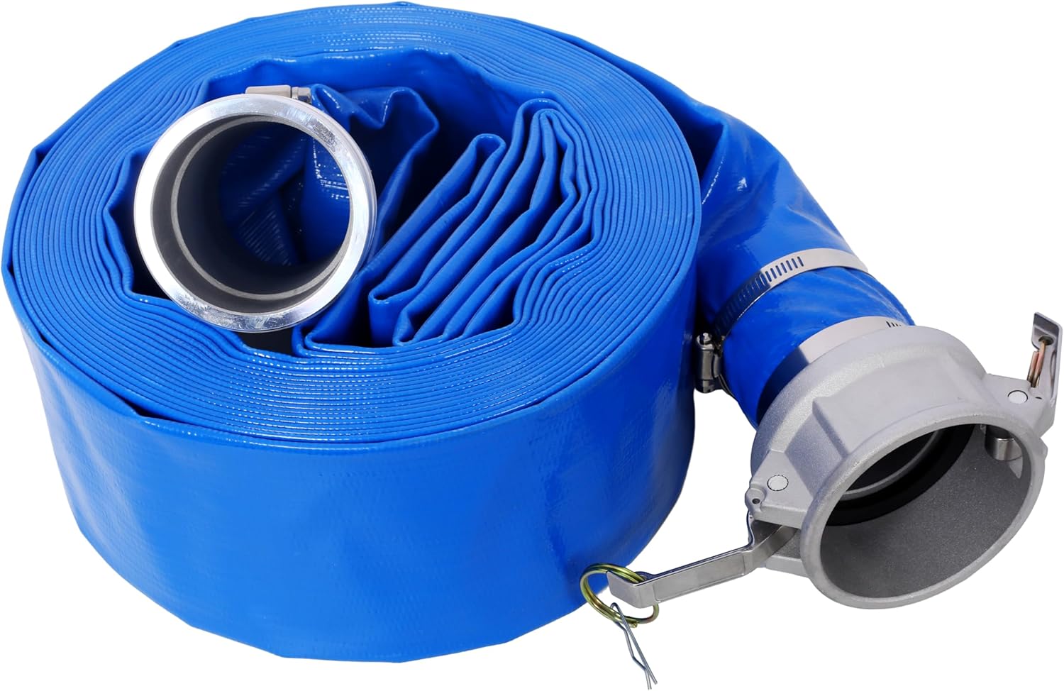3 Inches X50ft Heavy Duty Reinforced Pvc Pool Backwash Hose With Aluminum Camlock Fittings – Blue Lay Flat Discharge Pump Hose For Draining Swimming Pools & Cleaning