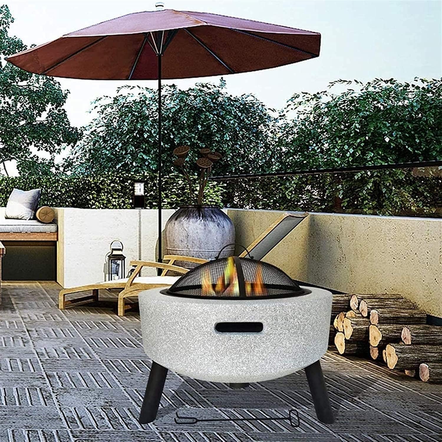 Fire Pits,BBQ Grill,Outdoor Camping Picnic Bonfire Patio Backyard Garden Beaches Park,Marble Finish,Family Essential Multifunctional Stove