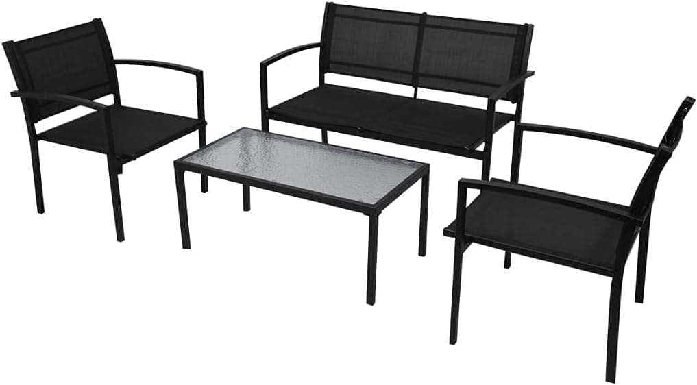 4 Piece Patio Lounge Set Textilene Black,TopRated Garden Furniture Set | Durable, Weatherproof, and Stylish | for Patio or Backyard Outdoor Furniture Sets, Patio Furniture