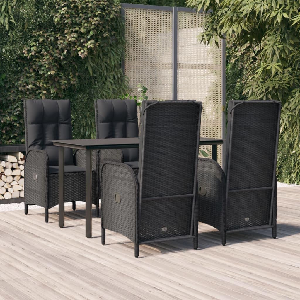 5 Piece Patio Dining Set with Cushions Black Poly Rattan Garden Furniture