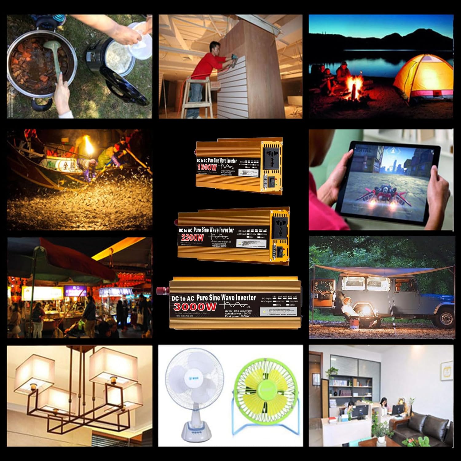 Power Inverters, ABS Sine Waving Solar Inverters 12V Input High Efficiency Sine Waving Power Inverters ABS for Outdoor & Professional Use