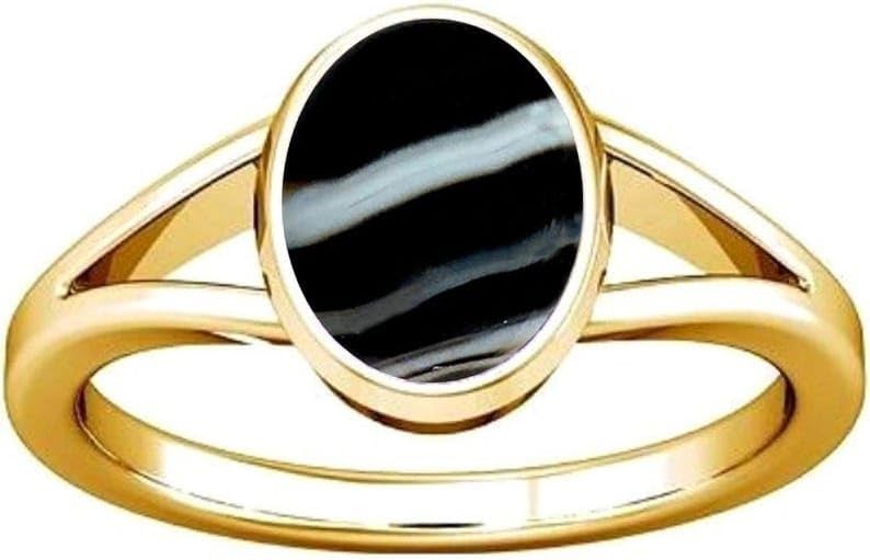 Divya Shakti 6.25-6.50 Carat Black Chalcedony Sulemani Hakik Gemstone Panchdhatu Ring for Women