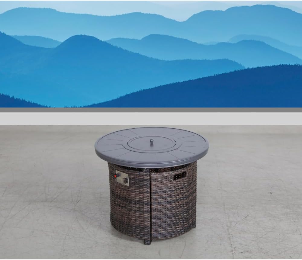 Modern Aluminum Outdoor Fire Pit Table with Lid and Hidden Propane Tank Compartment for Patio or Deck Use in Espresso Finish