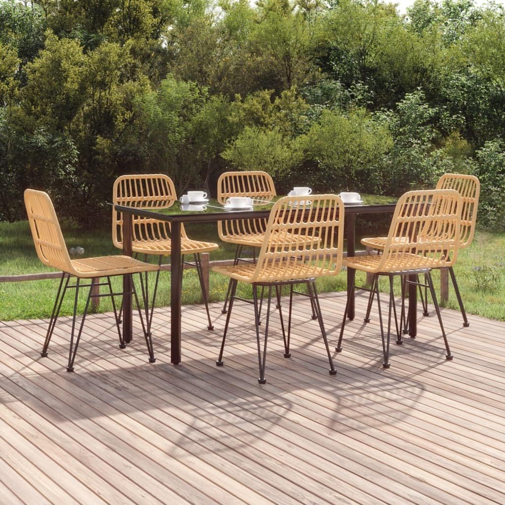 7 Piece Patio Dining Set Poly Rattan,Rattan Patio Dining Set Weather Resistant Outdoor Furniture with Comfortable Chairs and Tempered Glass Table Patio Furniture Sets, Outdoor Furniture Sets