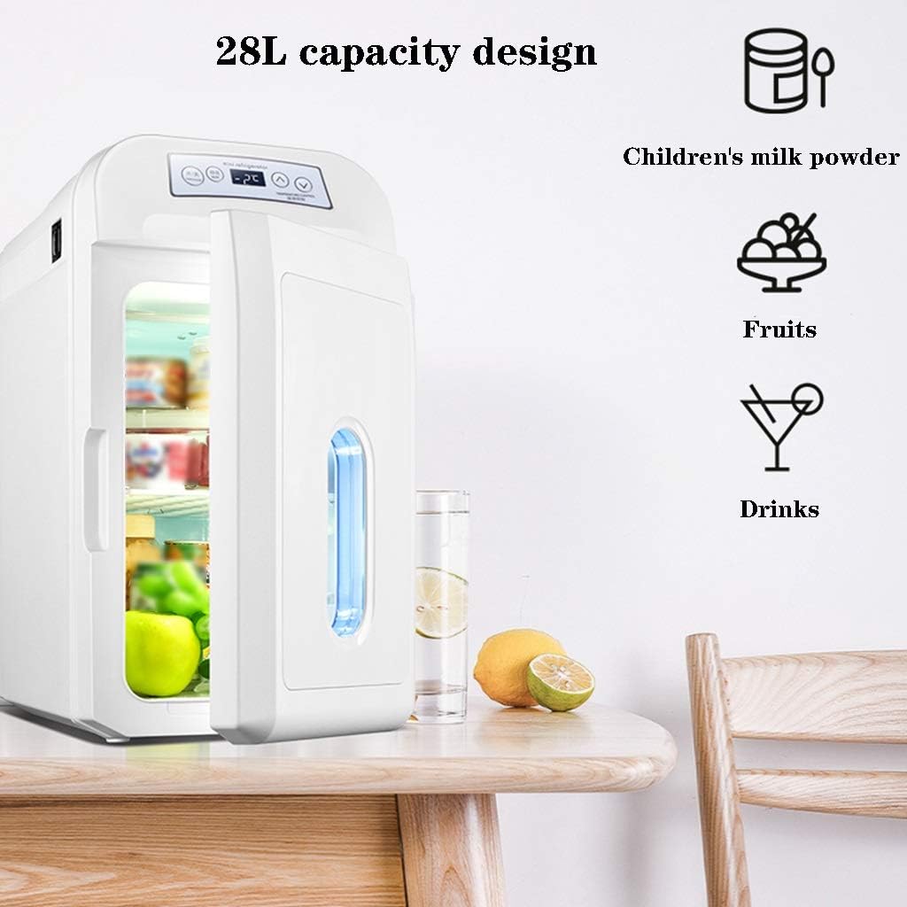 Car Freezer Compact Refrigerator,28L Large-Capacity, Silent and Small Mini Freeze, Car Fridge for Household Car Cooling and Heating, 65W 12V 24V 220V (Color : White, Size : 285140cm)