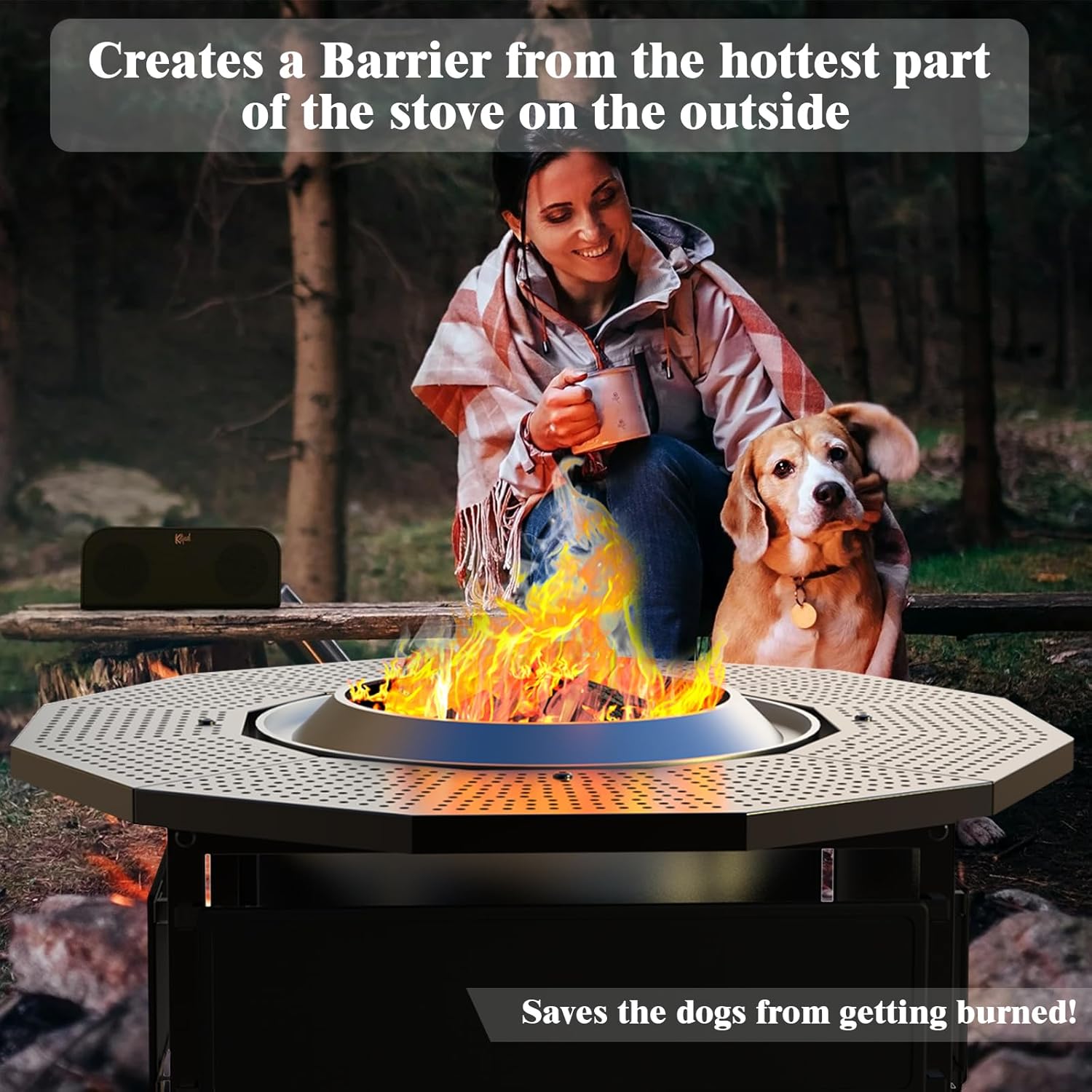 Fire Pit Surround Tabletop for Solo Stove Yukon 2.0 27 Inch, Fire Pit Surround Table Top, Accessories for Solo Stove, Adjustable with UV-Resistant Outdoor Fabric, Metal Black