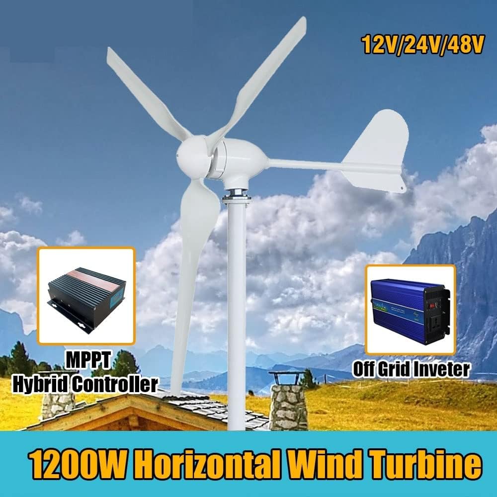 Wind Turbine, Horizontal Energy Wind Generator 1500W Turbine MPPT Controller 12v 24V 48V Low Noise Medium Windmill Household Small(MPPT Controller,12V)