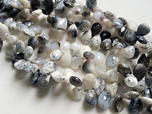 1 Strand Natural Dendrite Faceted Pear Beads, White & Black Gemstone Beads, Dendrite Necklace, 8x11mm, 4 Inch