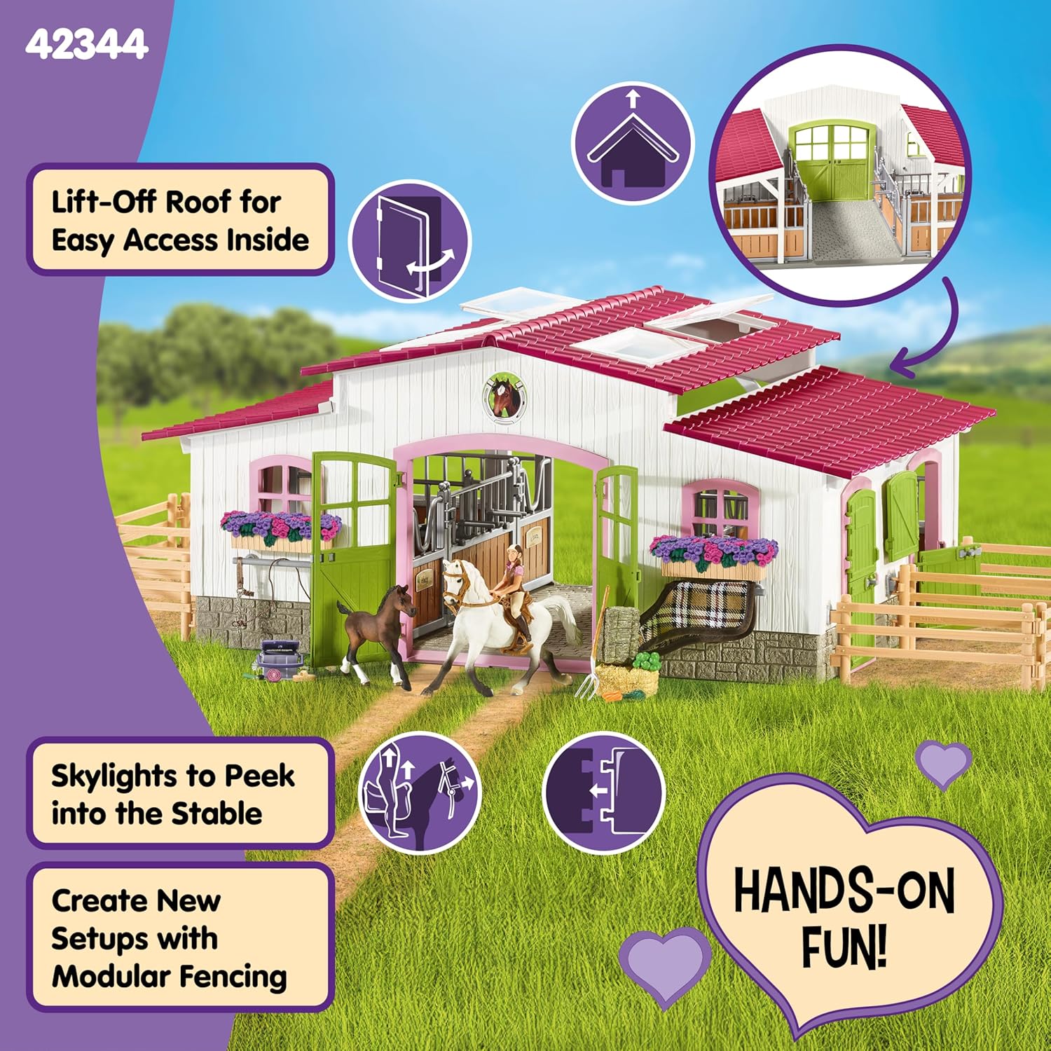 Schleich Horse Club - 97PC Riding Center Horse Toy Playset with Rider, 2 Horses, Barn and Farm Figurine Accessories for Girls and Boys - Interactive Play Figures - Realistic Kids Toys Ages 5+ | 42344