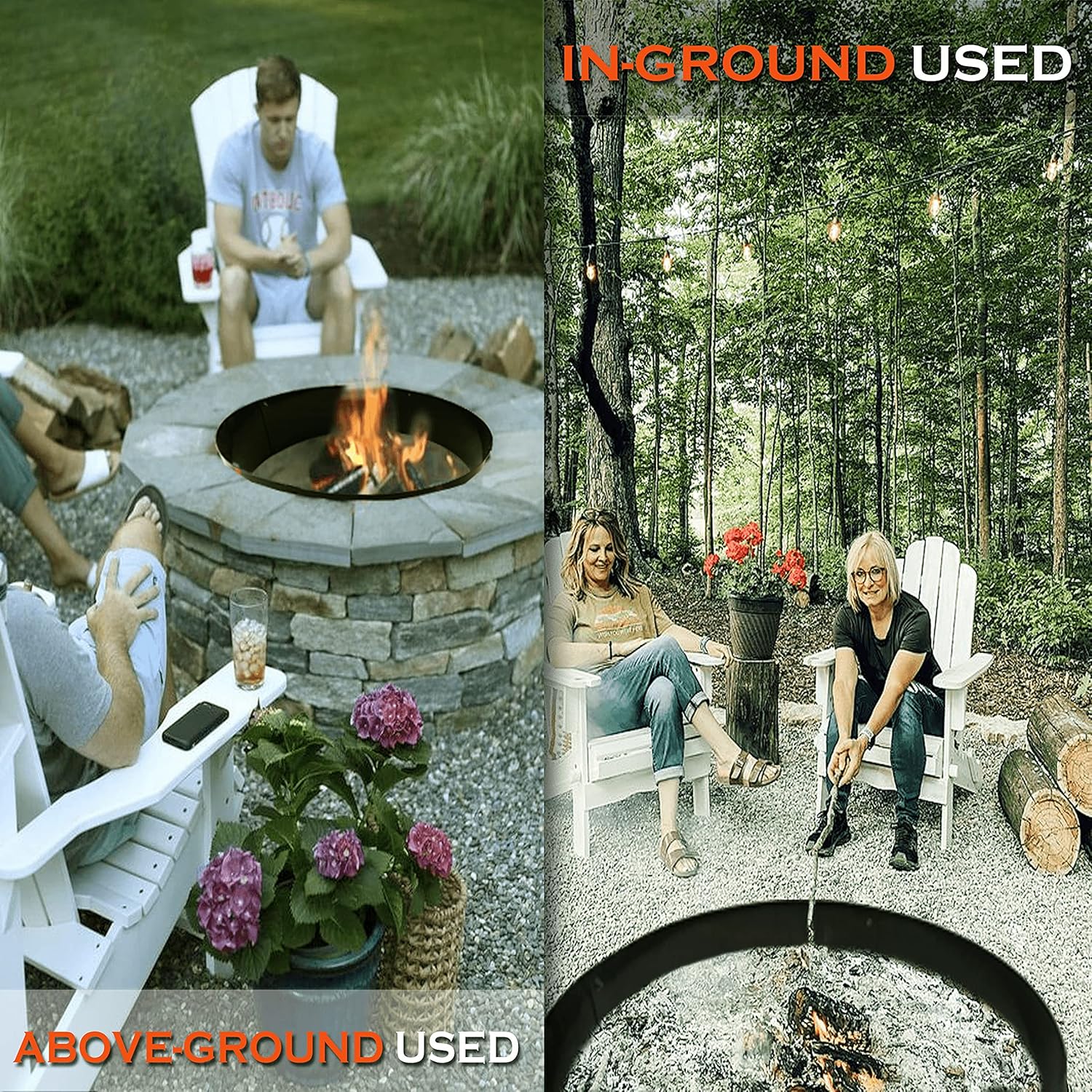 Simond Store Portable Fire Pit Ring Liner, 48 Inch Diameter 12 Inch Height - No Bottom 2mm Thick Heavy Duty Steel Round Fire Pit Insert for Outdoor Garden Patio Camping Bonfire Black