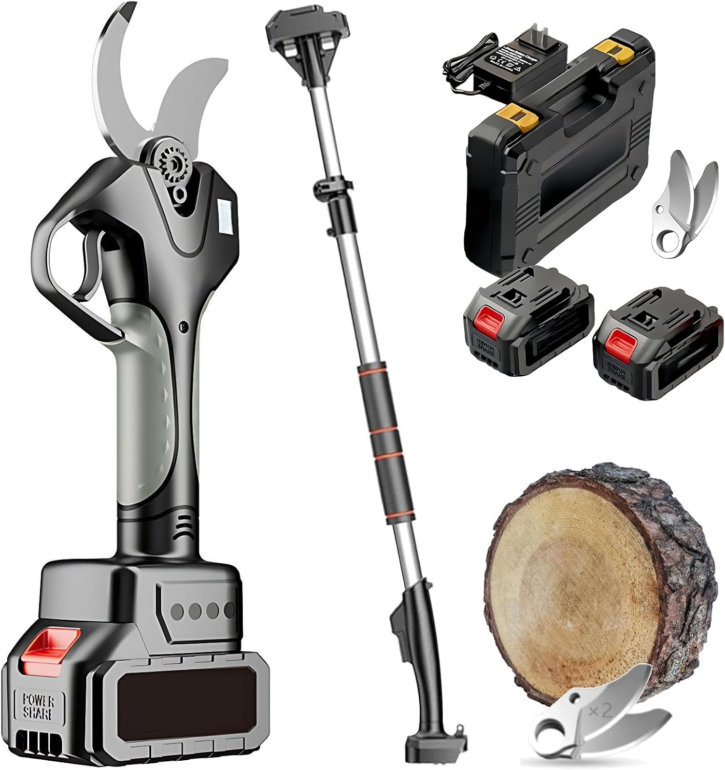 Electric Pole Pruner and Cordless Pruning Shears, 21V Power, 7FT Telescopic Pole, 1.6