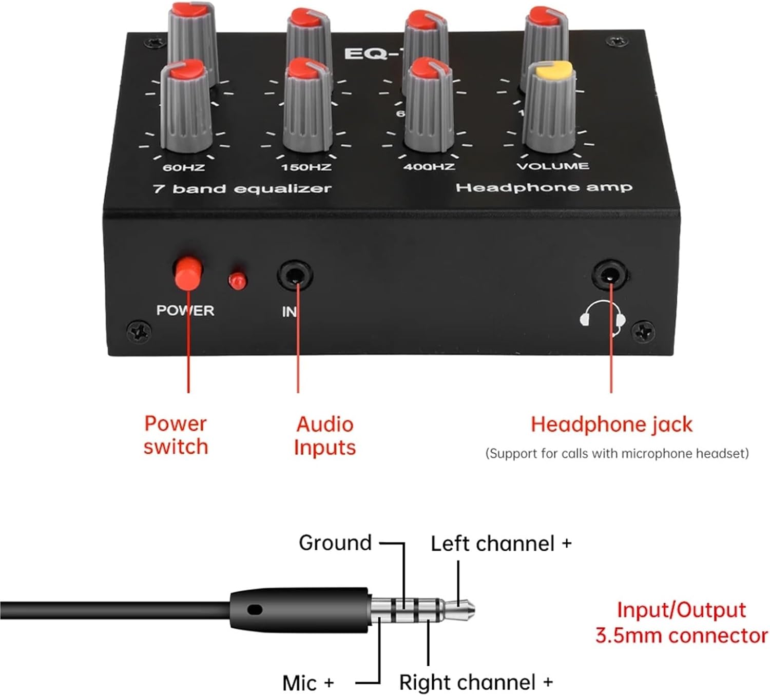 EQ-7 Audio Preamplifier EQ-7 7 Band Equalizer Adjust High School Bass Sound Amplifier Module for Speaker Mobile Phone(US)