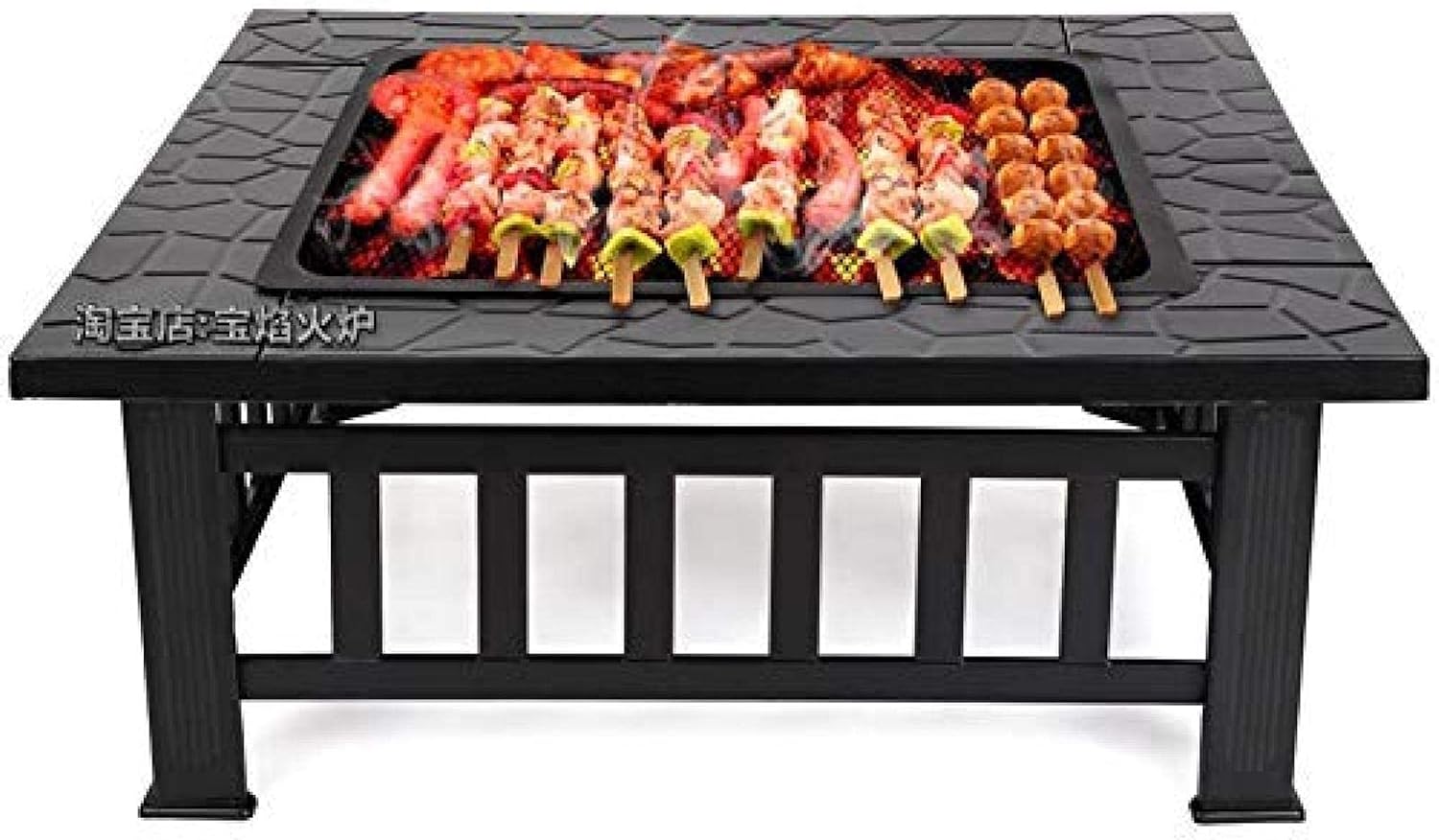 Fire Pit BBQ Grill Fire Bowl Square Metal Backyard Patio Garden Outdoor Pit Outdoor Garden Pit 32 Inch