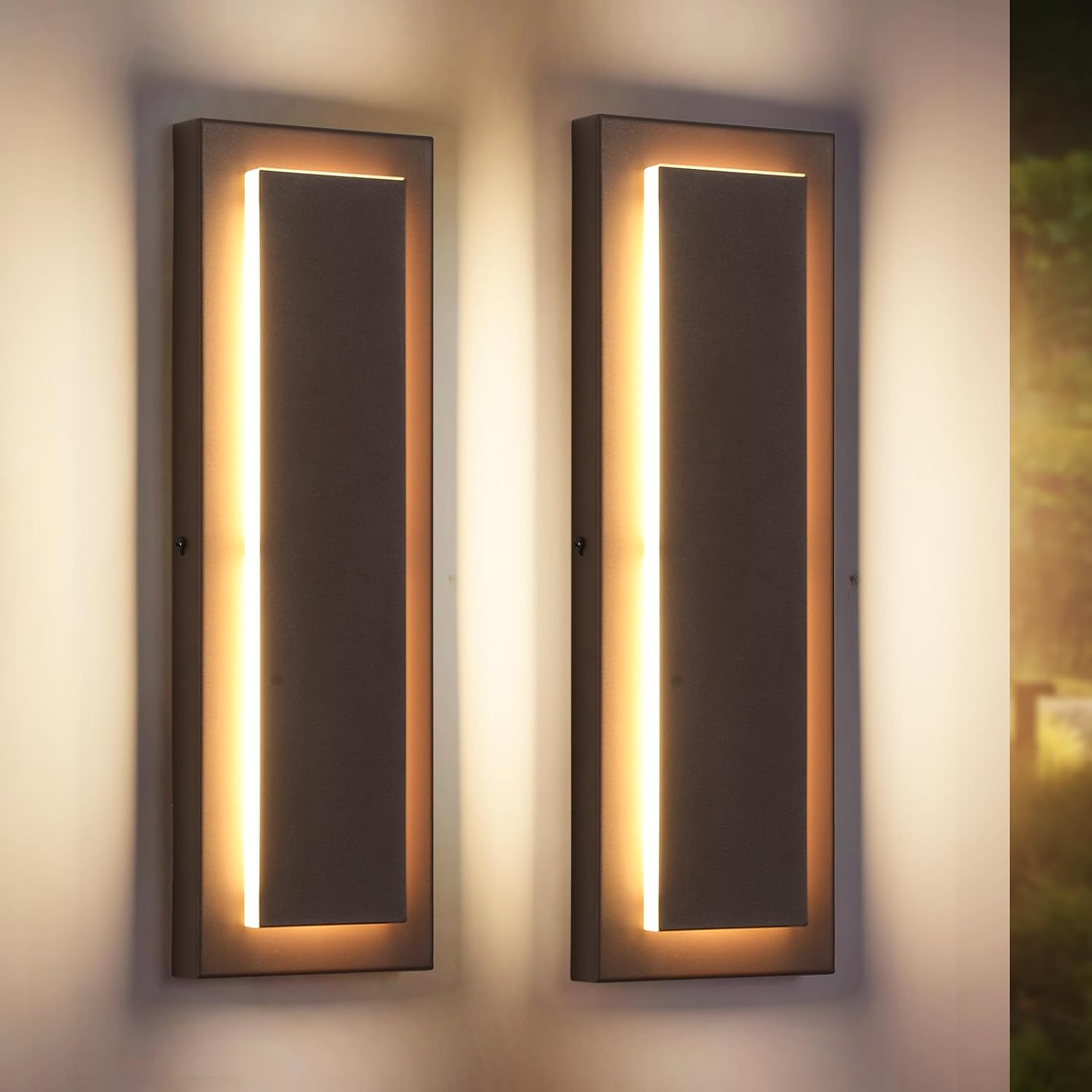 15.7'' Modern Exterior Outdoor Wall Light,Led Porch Front Door Lights Outdoor Wall Sconce,Brown Exterior Light Fixture,Long Brown Outside Sconces Wall Lighting Indoor 3000K 12W 2 PCS